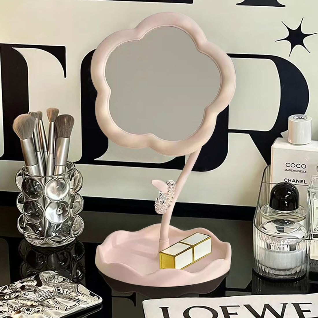 Flower Makeup Mirror with 360° Adjustable Tabletop Design for Vanity and Bedroom Use