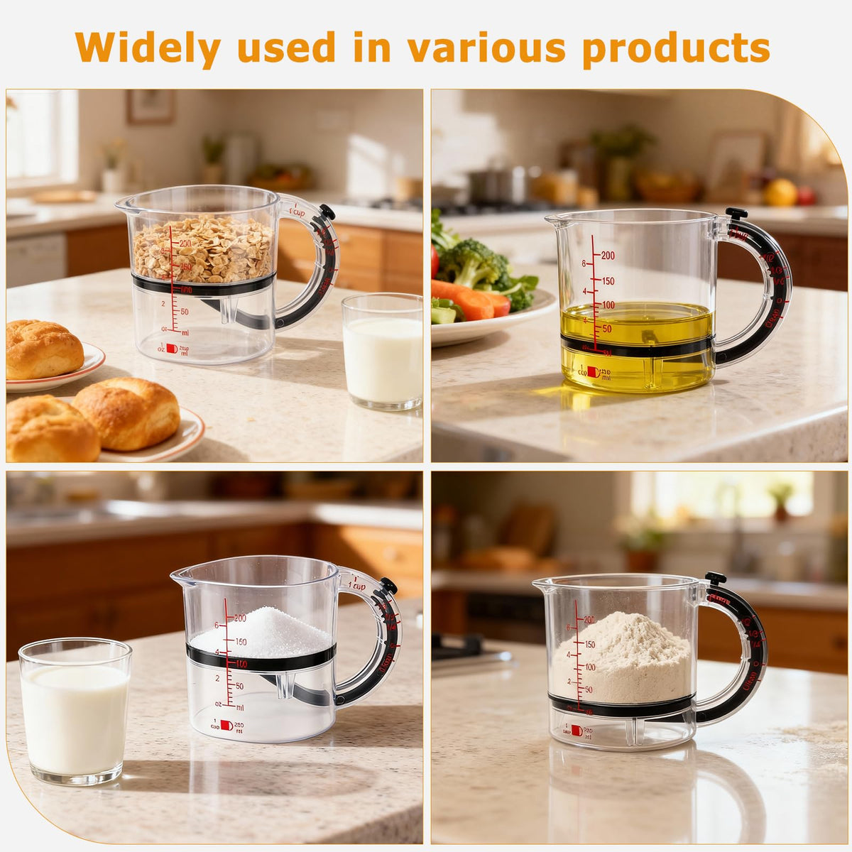 Adjustable Measuring Cup with Scraper Seal Base for Cooking and Baking Measurements
