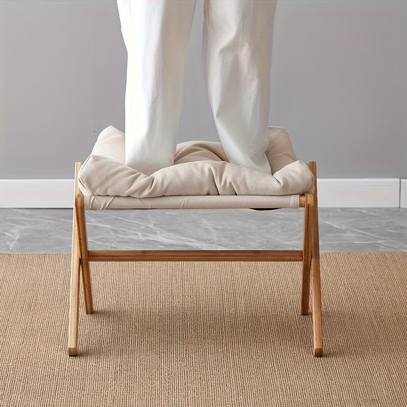 Solid Wood Folding Footstool with Cotton Cushion for Entryway, Shoe Changing, or Sofa Rest