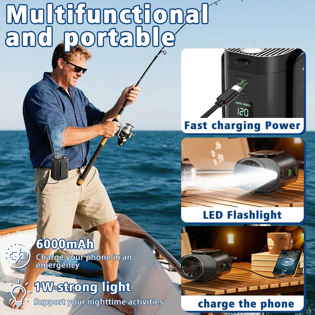 Portable Waist Fan with Rechargeable Battery and 3-Speed Clip Design for Outdoor Use