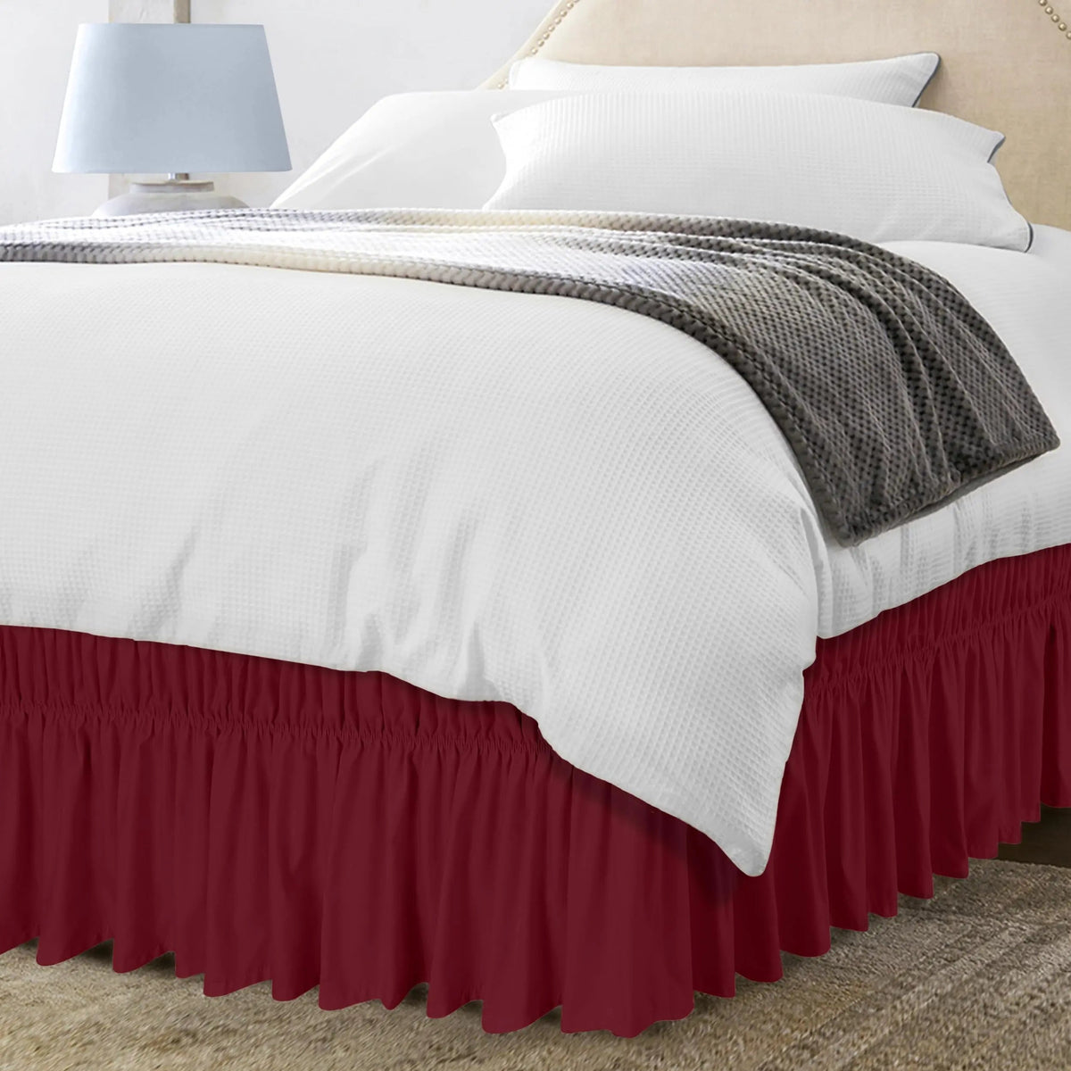 Queen Bed Skirt Elastic Wrap Around Dust Ruffle Wrinkle and Fade Resistant for Adjustable Beds