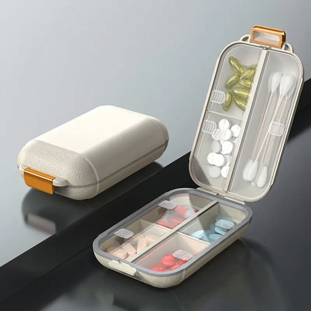 Portable 7-Grid Weekly Travel Pill Organizer, Mini Medicine Storage Box with Moisture-Proof Sealing for Tablets, Vitamins, and Daily Supplements