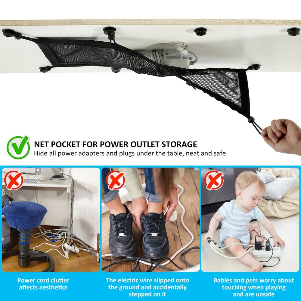 Desk Cable Net Under Desk Kit with Adjustable Mesh Storage for Office and Home Desk Organization