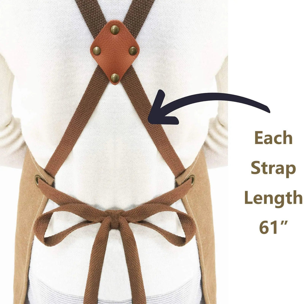 27×30" Cotton Canvas Cross Back Chef Apron with Oversized Pockets for Kitchen and Workshop