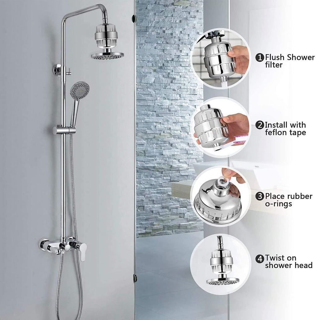 Stainless Steel Shower Filter with Multi Stage Cartridge Design for Standard Bathroom Fixtures
