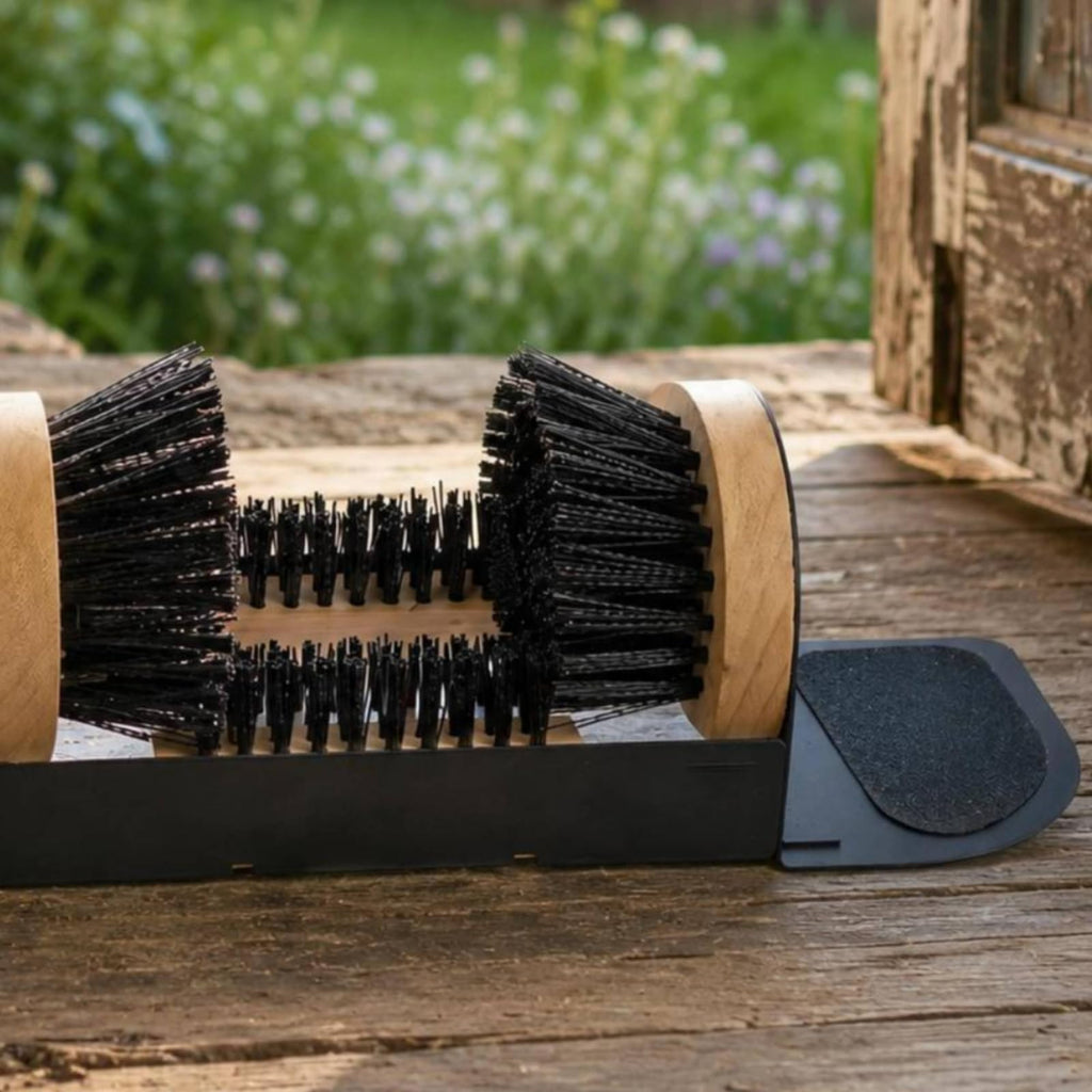 Outdoor Shoe Brush with Mud Scraper Design for All Season Footwear Cleaning and Entryway Use