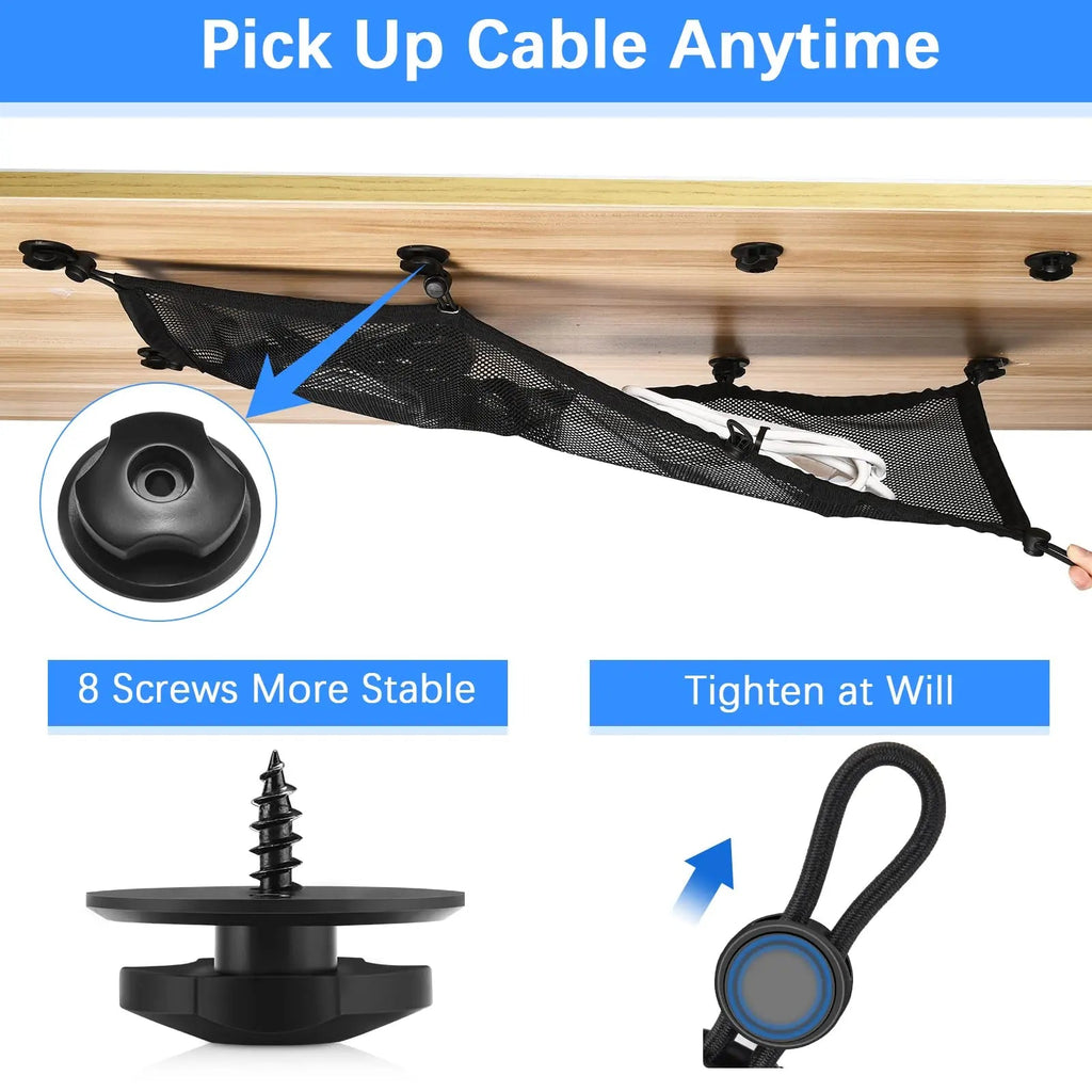 Desk Cable Net Under Desk Kit with Adjustable Mesh Storage for Office and Home Desk Organization