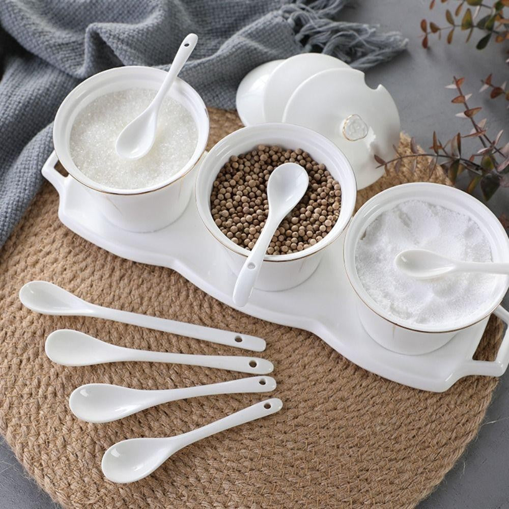 Ceramic Long Handle Spoon White Tea Coffee Stirring Spoon