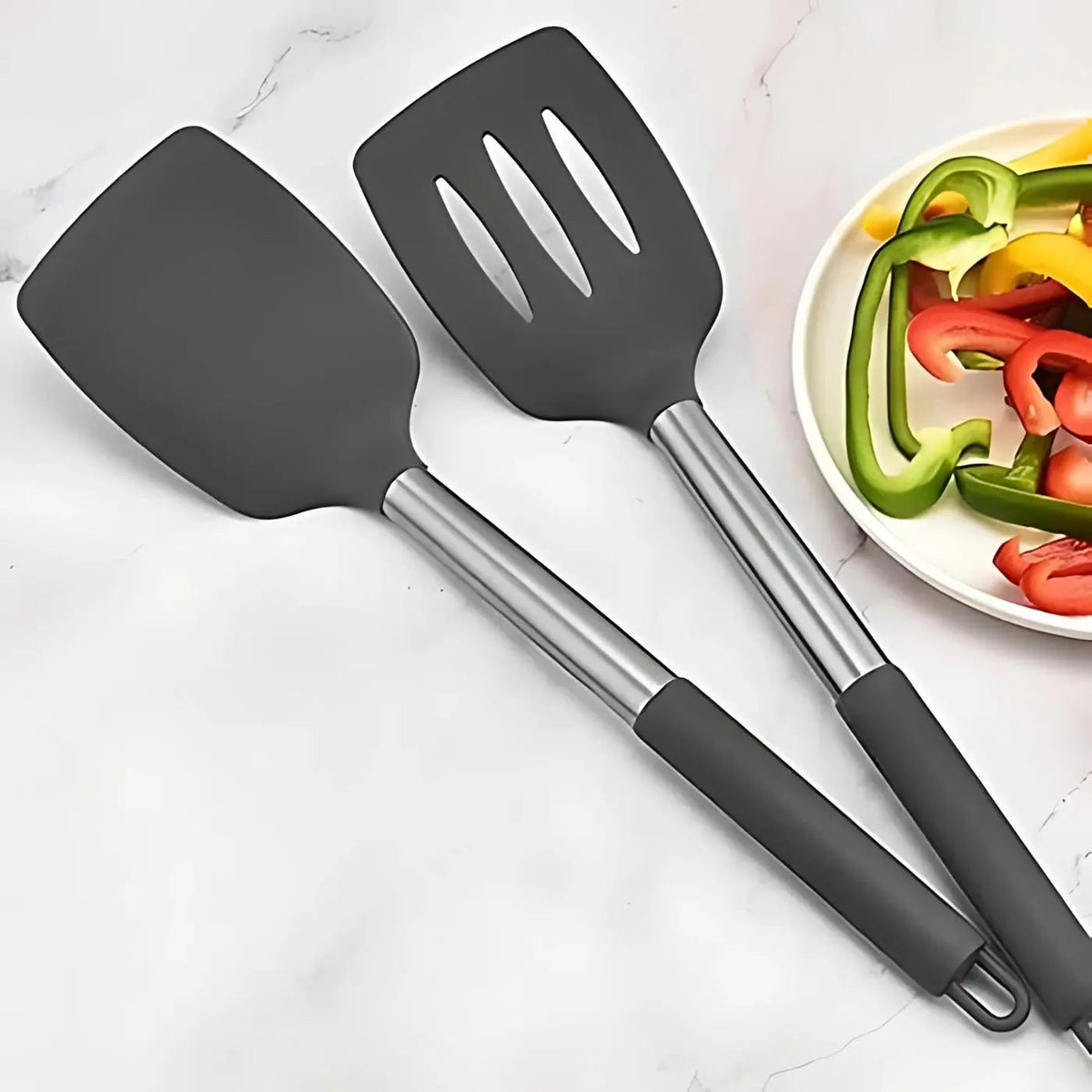 2 Pieces of Heat Resistant Silicone Spatula Set Non Stick Cooking Turner Kitchen Tools