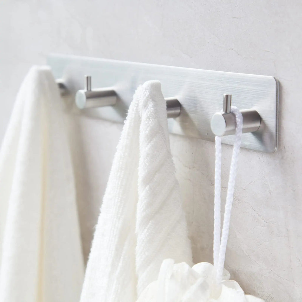 Self Adhesive Stainless Steel Hooks with Brushed Finish for Bathroom Kitchen and Key Storage