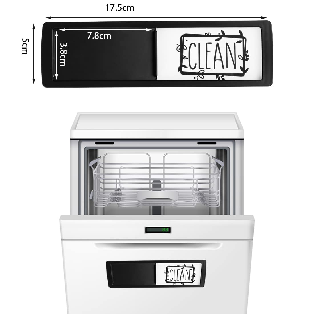 Dishwasher Magnet Clean Dirty Sign with Sliding Indicator and Rustic Black White Design for Kitchen Organization
