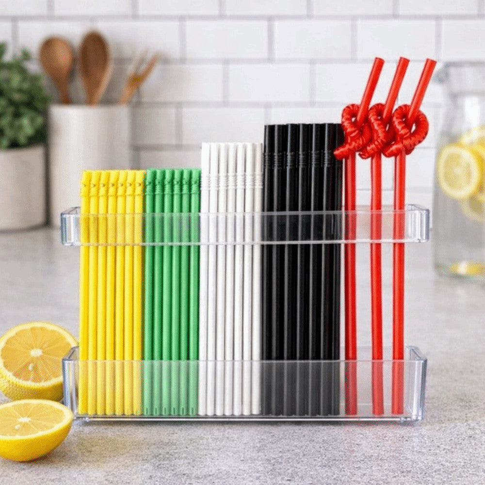 Acrylic Straw Holder with Adhesive Mount Design for Kitchen Countertop and Cabinet Storage