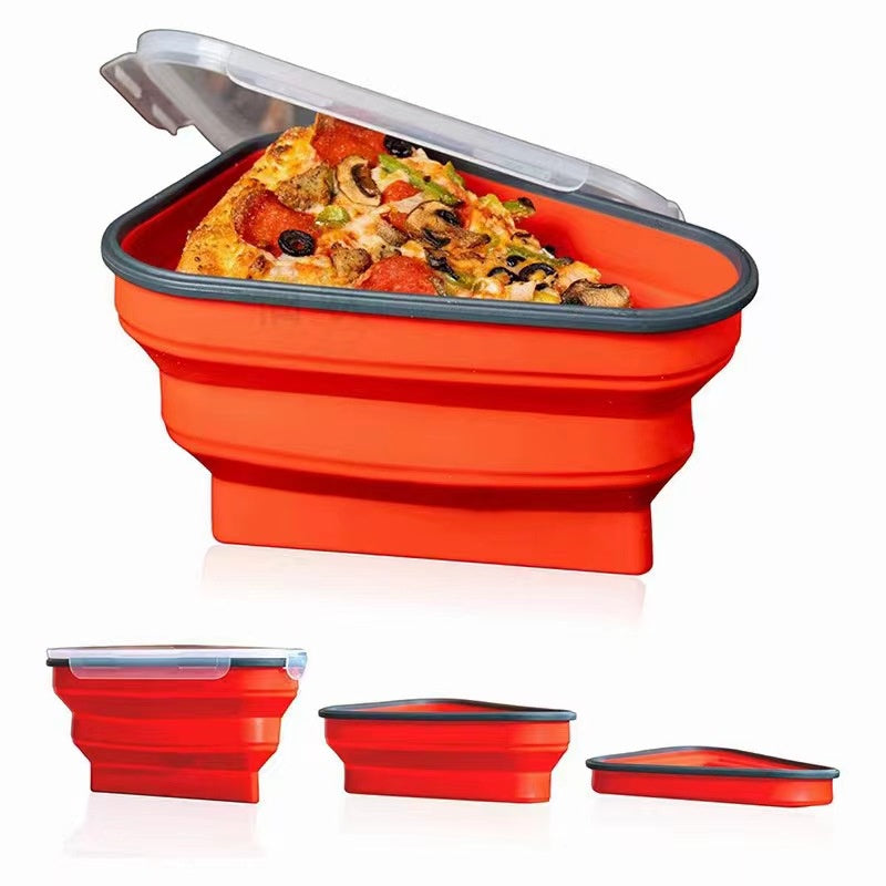 Silicone Pizza Storage Container with Collapsible Design and Microwavable Serving Trays for Leftover Storage