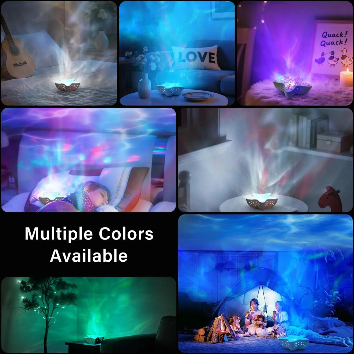 Starfish Projection Lamp with Seven Color Ocean Wave Lighting and USB Rechargeable Design for Bedroom and Ambient Room Decor