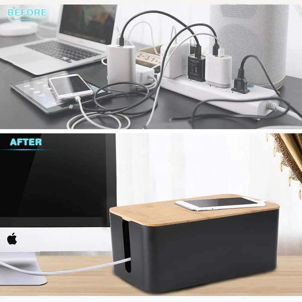 Cable Management Organizer Box Kit with Three Sizes and ABS Power Strip Organizer for Home and Office Wire Storage