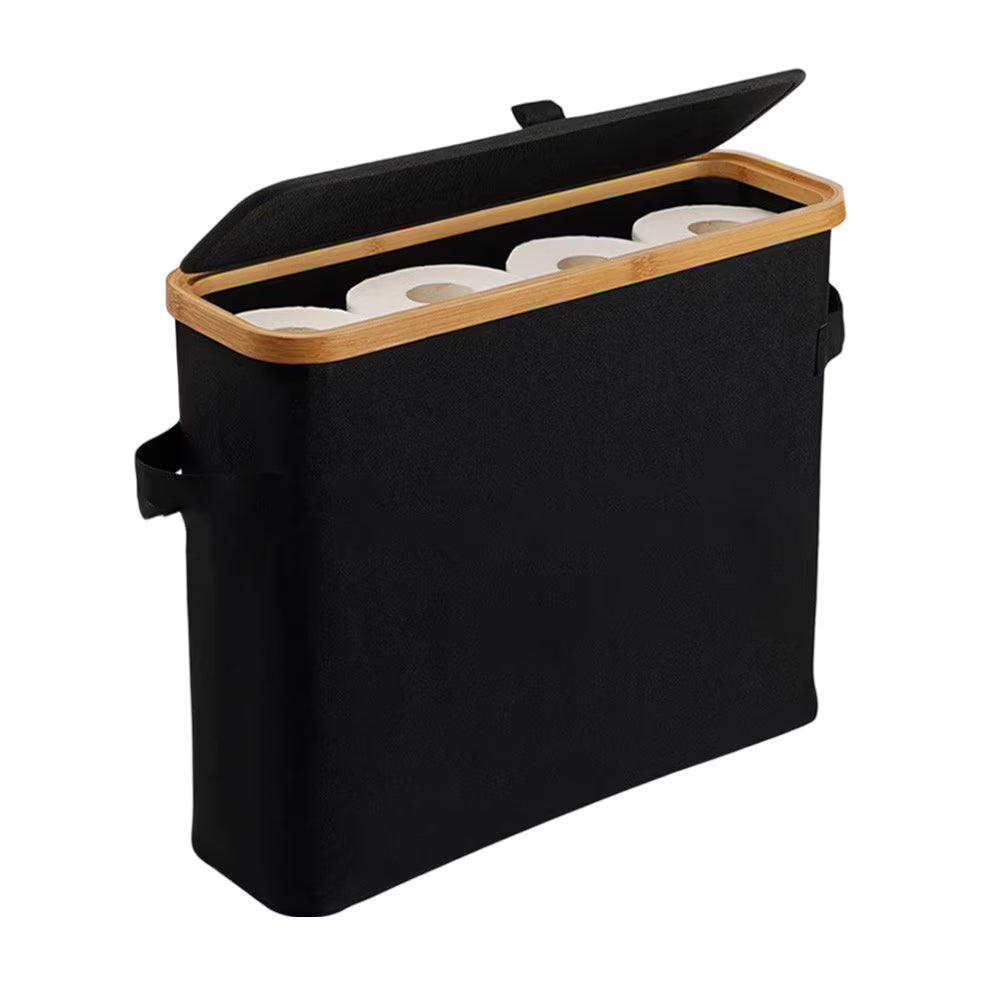 Toilet Paper Storage Basket with Bamboo Lid and Transparent Window for Bathroom Organization