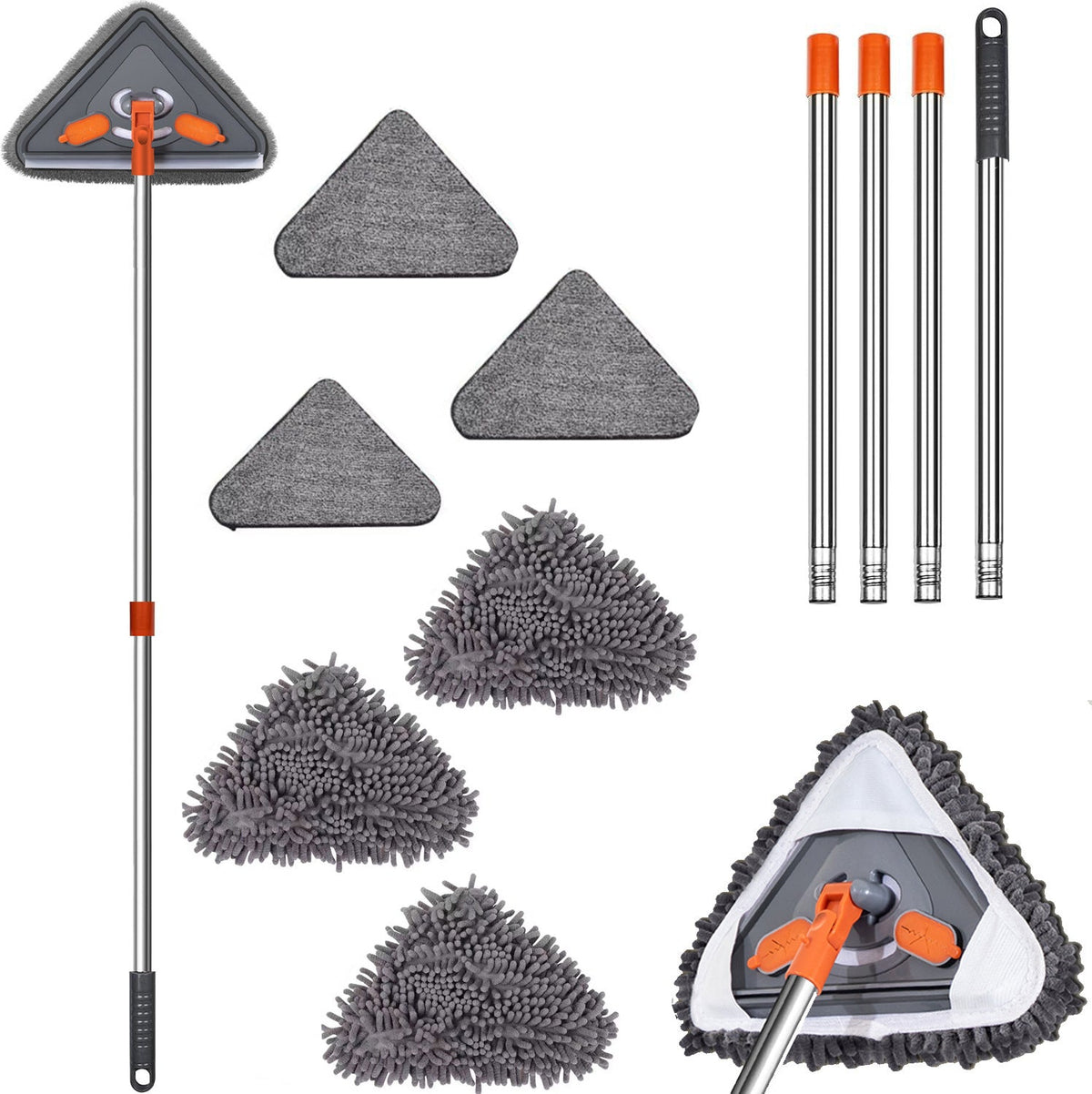Triangle Telescopic Cleaning Mop with Rotating Head and Reusable Pads for Windows Walls and Household Surfaces