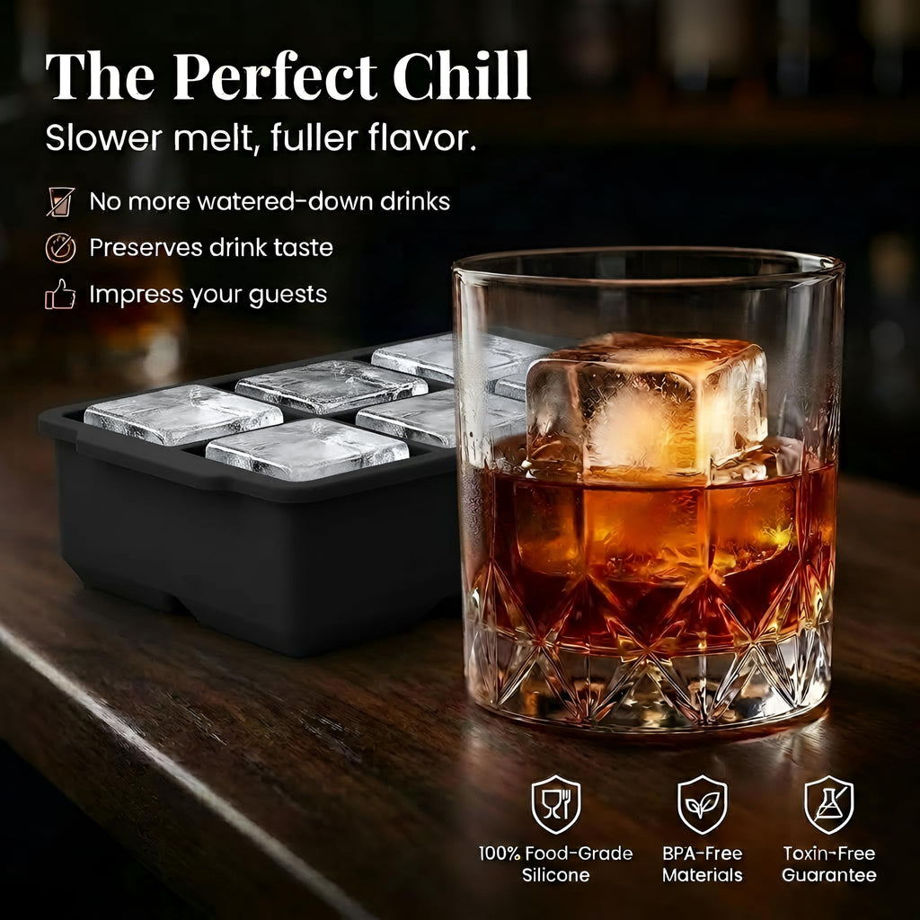 Jumbo Silicone Ice Tray with Flexible Square Mold Design for Cocktails Freezer Prep and DIY Ice Making