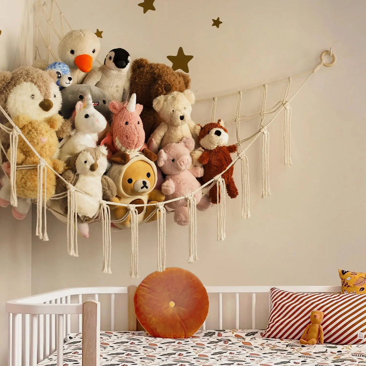 Hand Woven Rope Corner Toy Net Triangle Hammock Storage for Bedroom and Playroom
