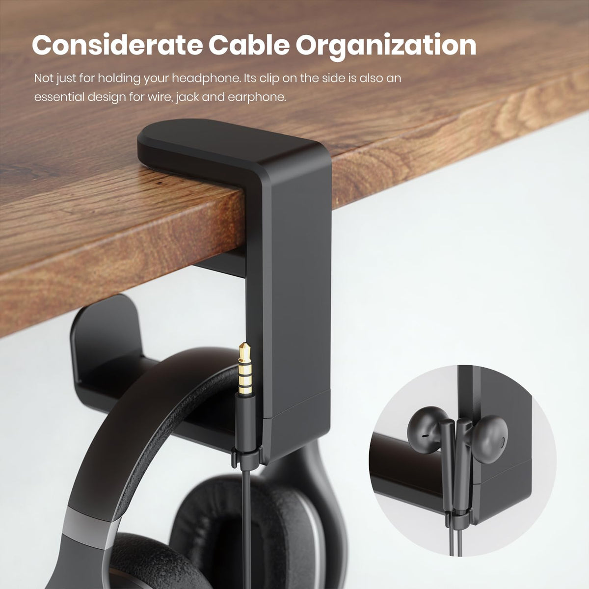 Rotatable Extendable Under Desk Clamp Headphone Stand with Support for Gaming or Office Headsets