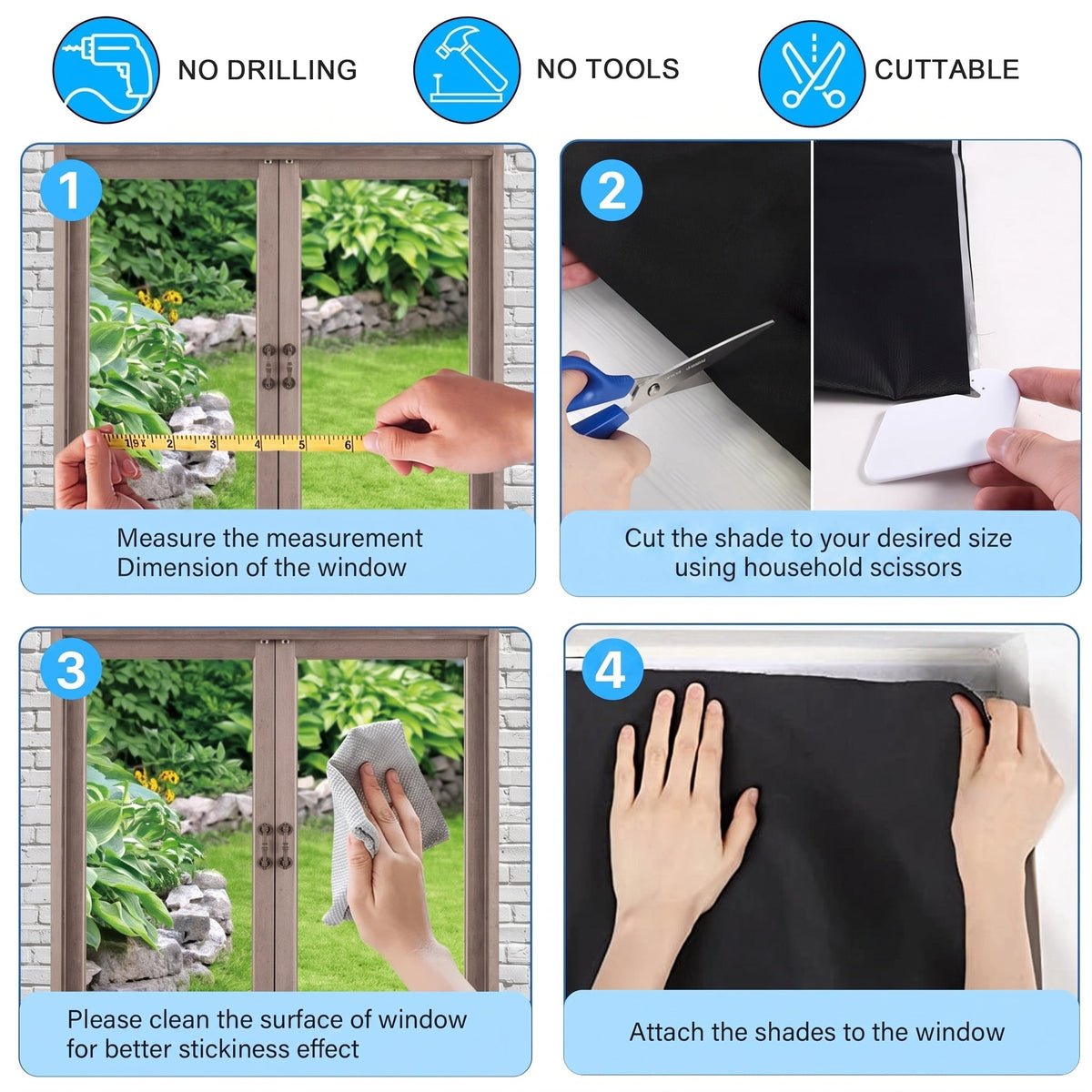 Blackout Window Cover with Removable Hook and Loop Fasteners for Temporary Window Coverage