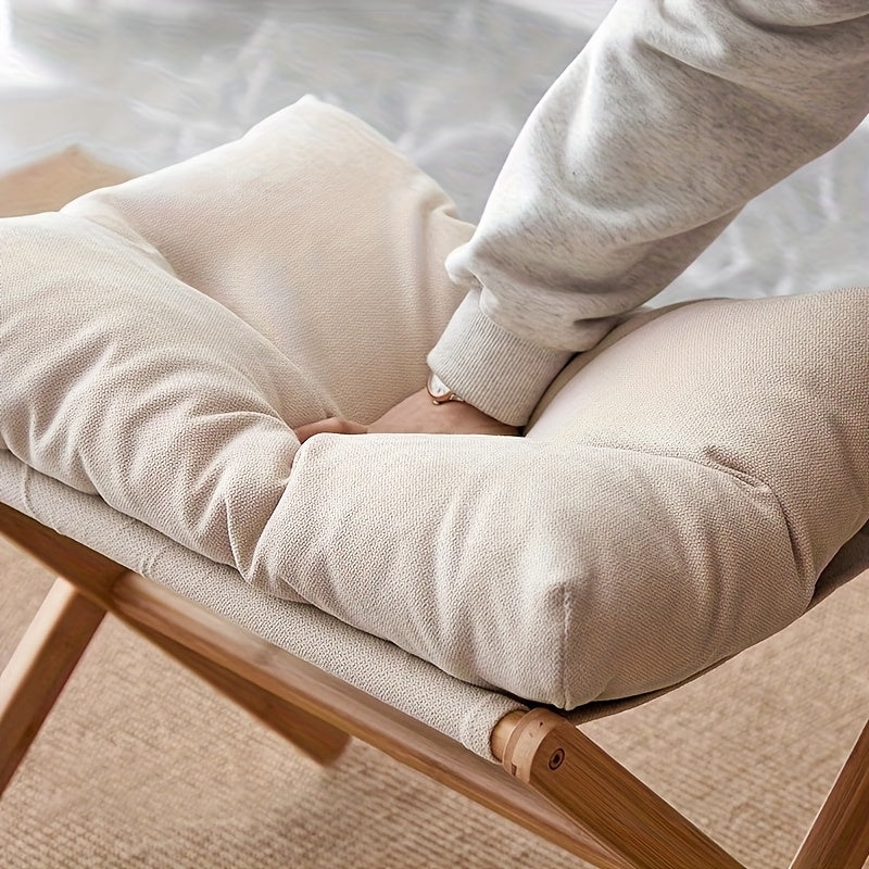Solid Wood Folding Footstool with Cotton Cushion for Entryway, Shoe Changing, or Sofa Rest