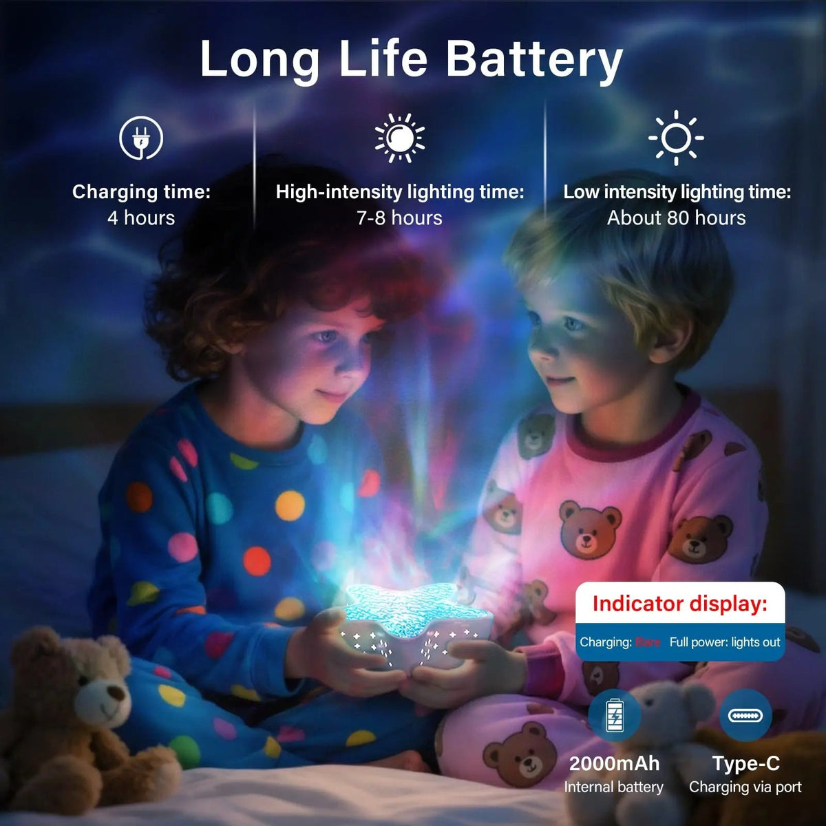 Starfish Projection Lamp with Seven Color Ocean Wave Lighting and USB Rechargeable Design for Bedroom and Ambient Room Decor