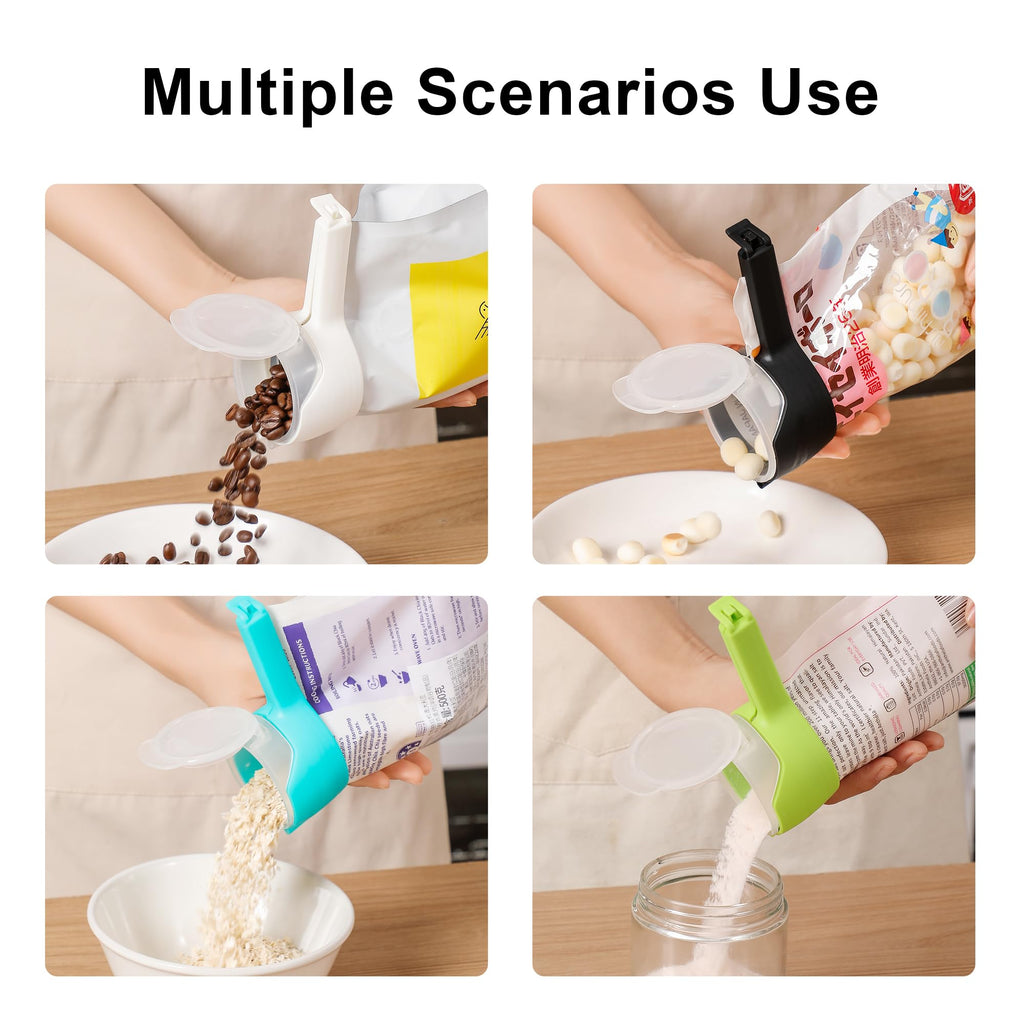 Pour Spout Bag Clips with Sealing Design for Snacks Cereal and Food Storage Bags (4 Pcs)