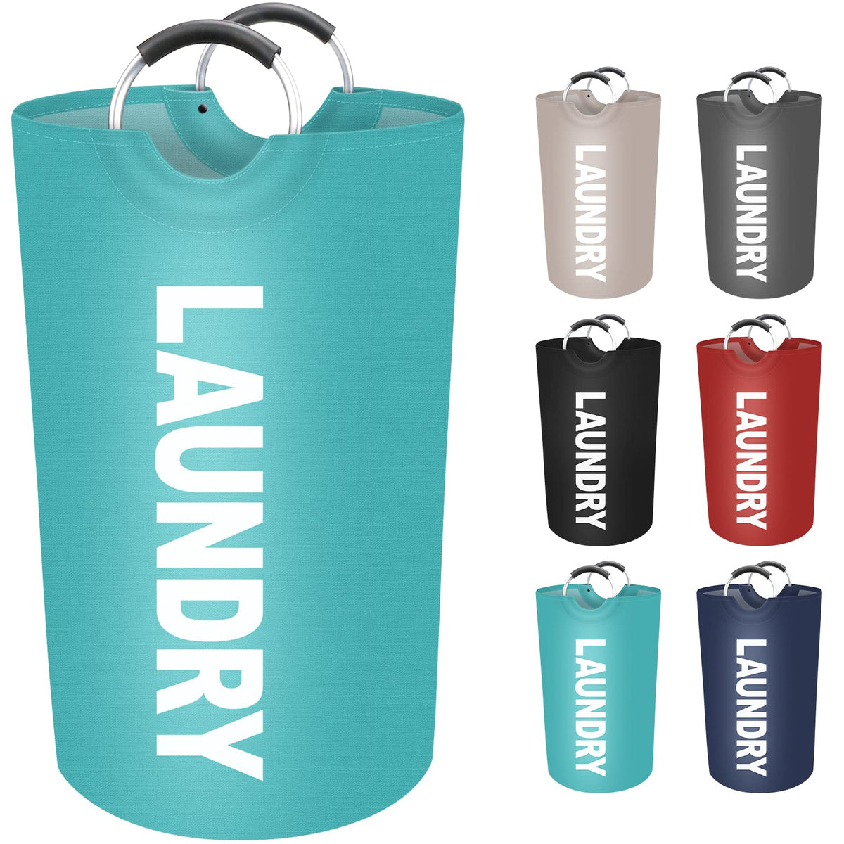 Collapsible Laundry Hamper Basket with Waterproof Fabric Design and Padded Carry Handles