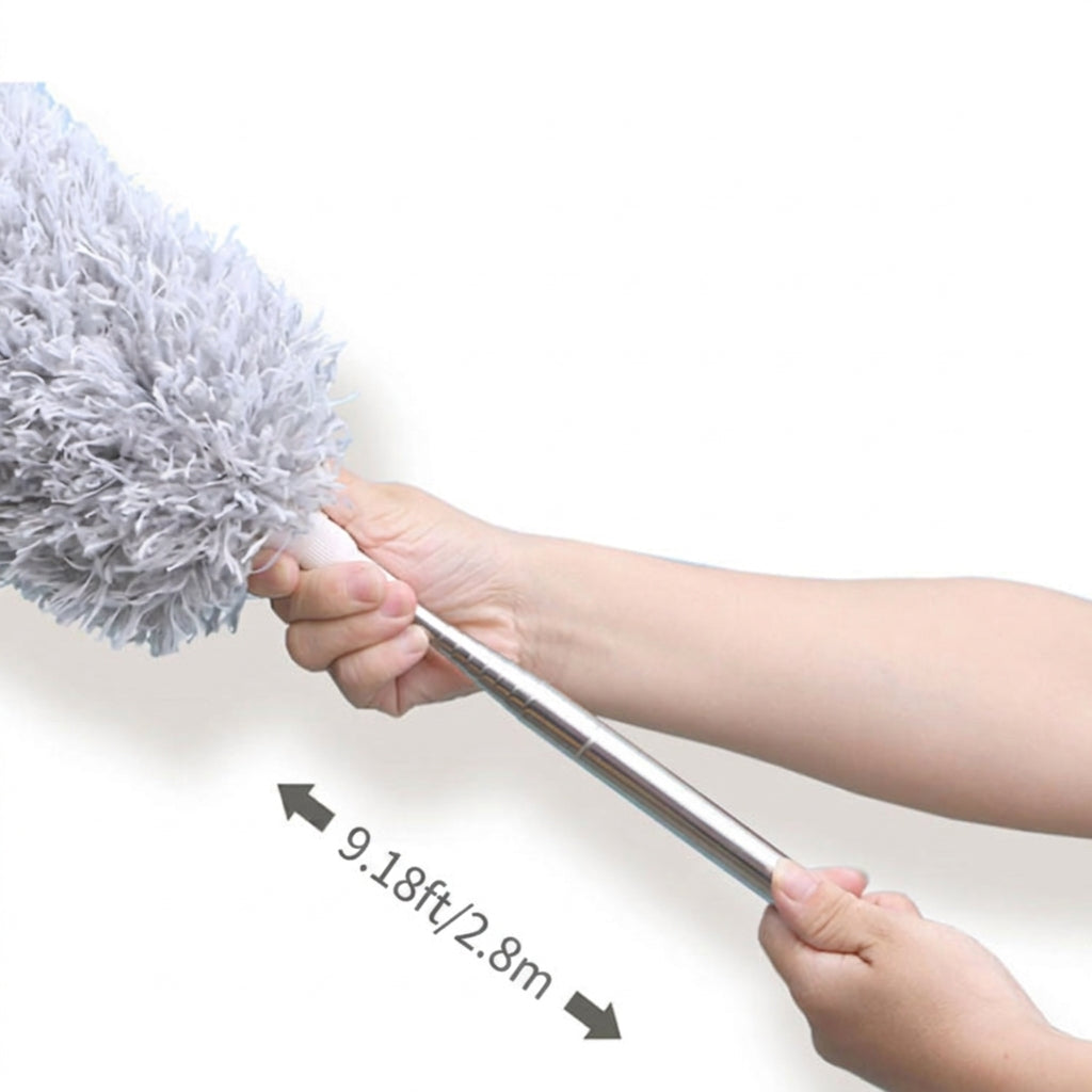 Retractable Microfiber Duster with Extension Rod, Washable and Reusable Ceiling Cleaning Tool for Fans, Furniture, Blinds, and Car Interiors