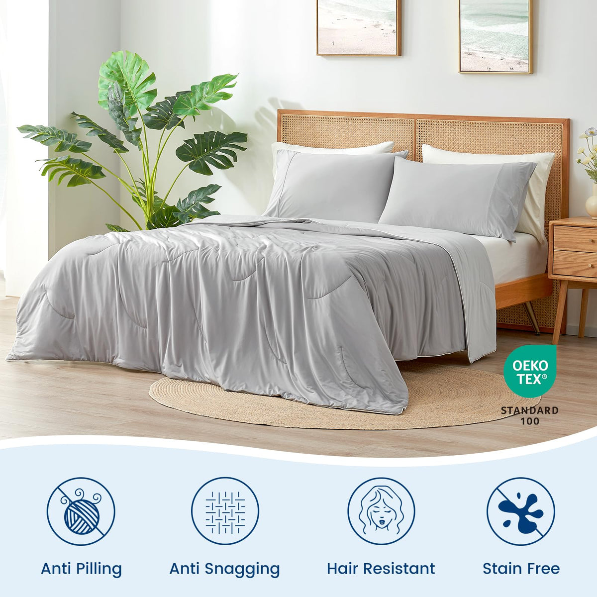 Dual Sided Cooling Comforter with Lightweight Silky Fabric for Summer Sleep and Travel Use