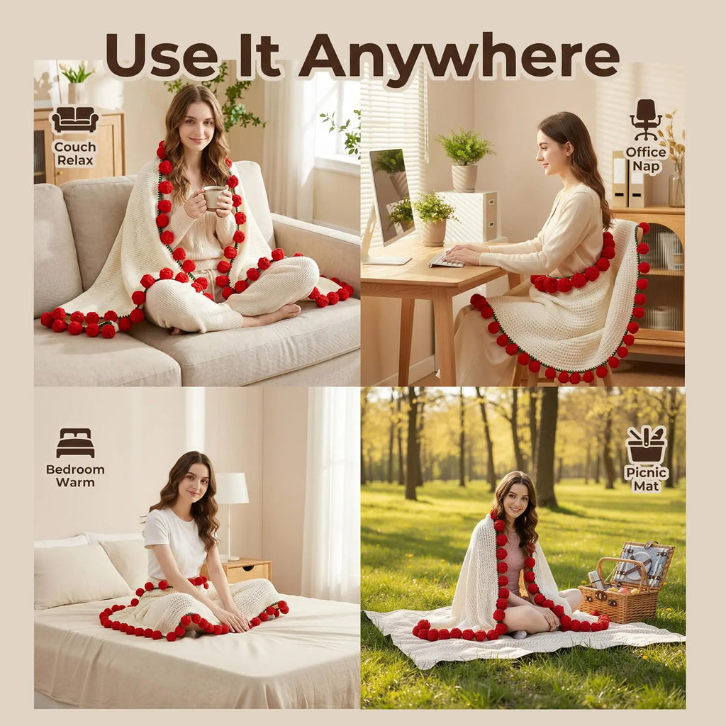 Crochet Rose Blanket with Handcrafted Floral Design for Cozy Home Decor