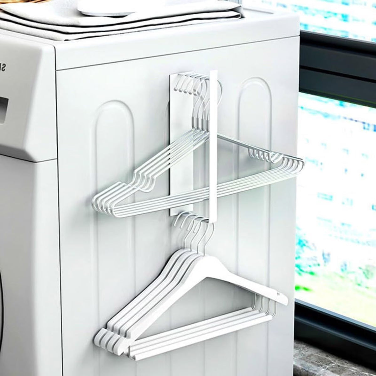 Magnetic Hanger Storage Rack with Wall Mounted Space Saving Design for Laundry and Closet Organization
