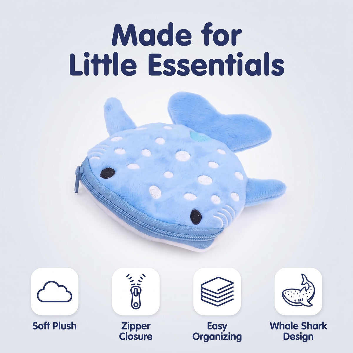 Cartoon Shark Plush Coin Purse with Keyring and Zippered Storage for Coins, Earphones and Small Accessories