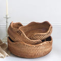 Handwoven Rattan Storage Basket Set of 3 Round Wicker Serving Trays for Kitchen and Countertop