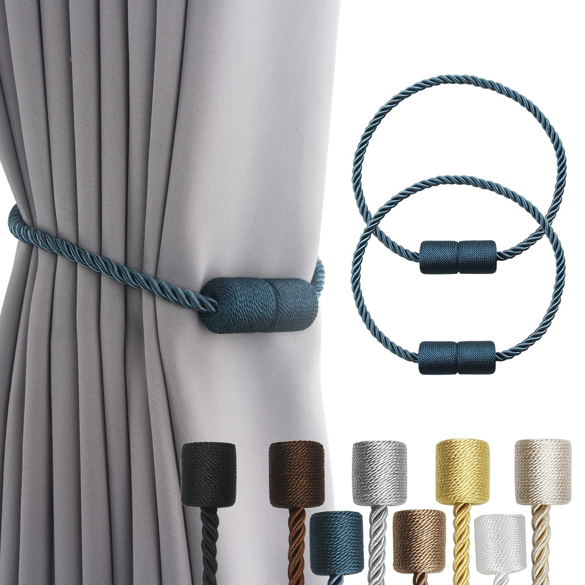 Magnetic Curtain Tiebacks Rope Holdbacks for Window Drapes