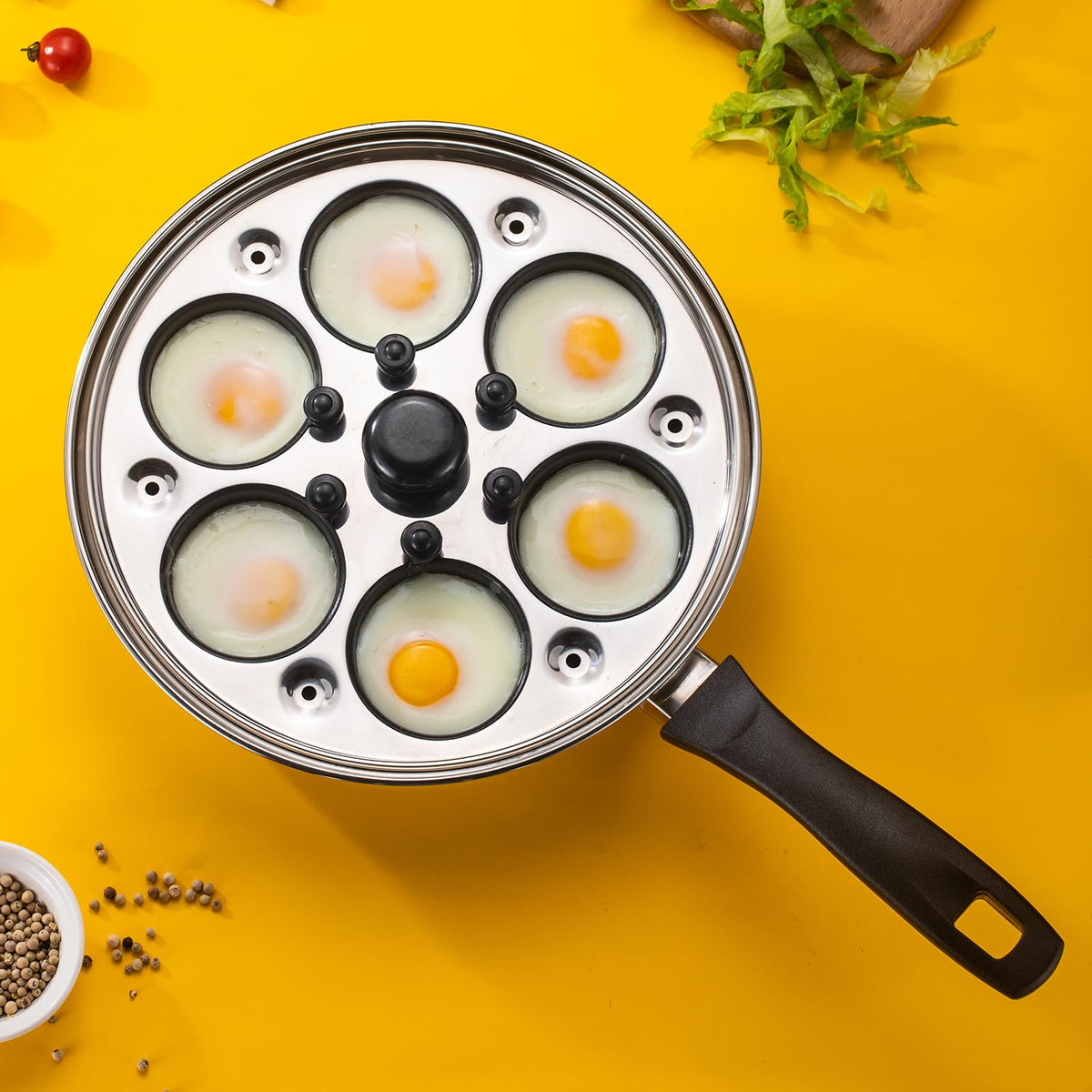 Stainless Steel Egg Poacher Pan with Nonstick Silicone Cups for Breakfast and Steamed Egg Cooking
