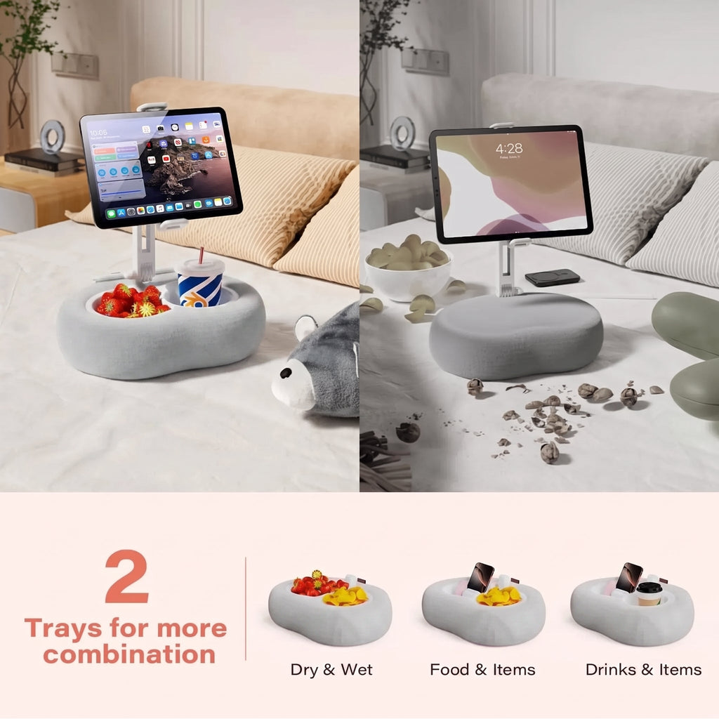 Tablet Pillow Stand with Adjustable Holder and Dual Removable Trays for Reading and Media Use