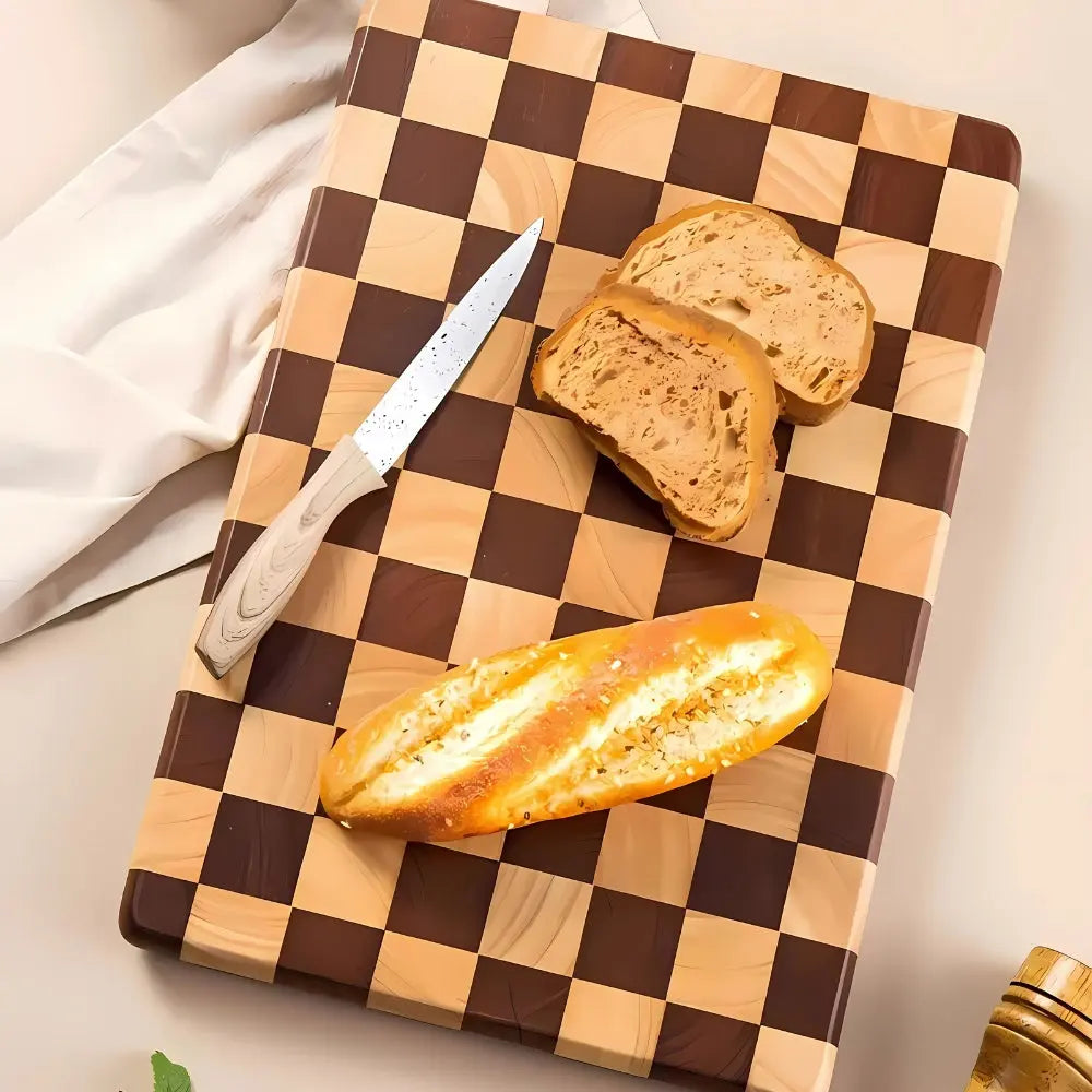Checkered Wood Cutting Board FSC Certified Wooden Serving and Charcuterie Tray