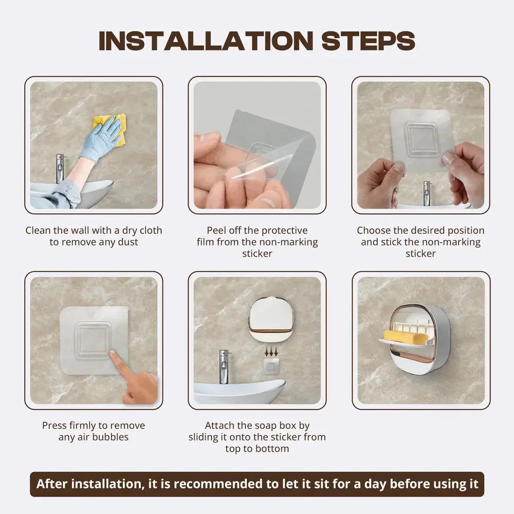 2Pcs Luxury Wall Mounted Soap Holder with Drain Tray and Adhesive Installation for Shower and Bathroom Use