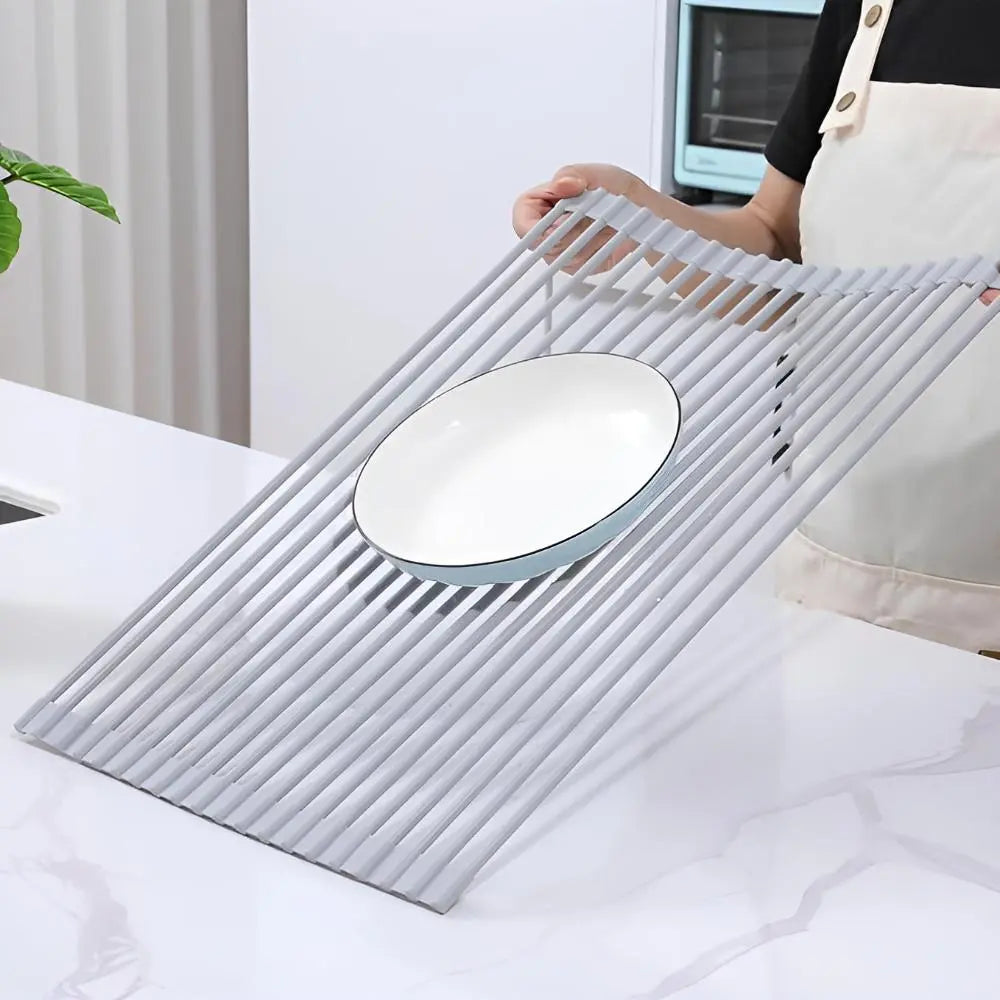 Over The Sink Roll Up Dish Drying Rack Stainless Steel Foldable Drainer 18x9 Inch