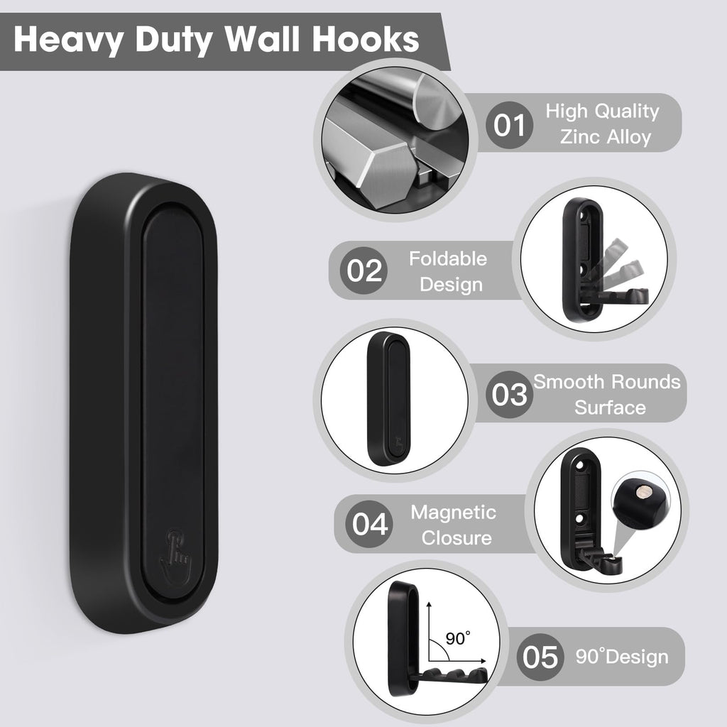 Folding Wall Hooks with Space Saving Foldable Design for RV Bathroom and Home Organization 3×1×1" (7.3×2.4×1.3cm)