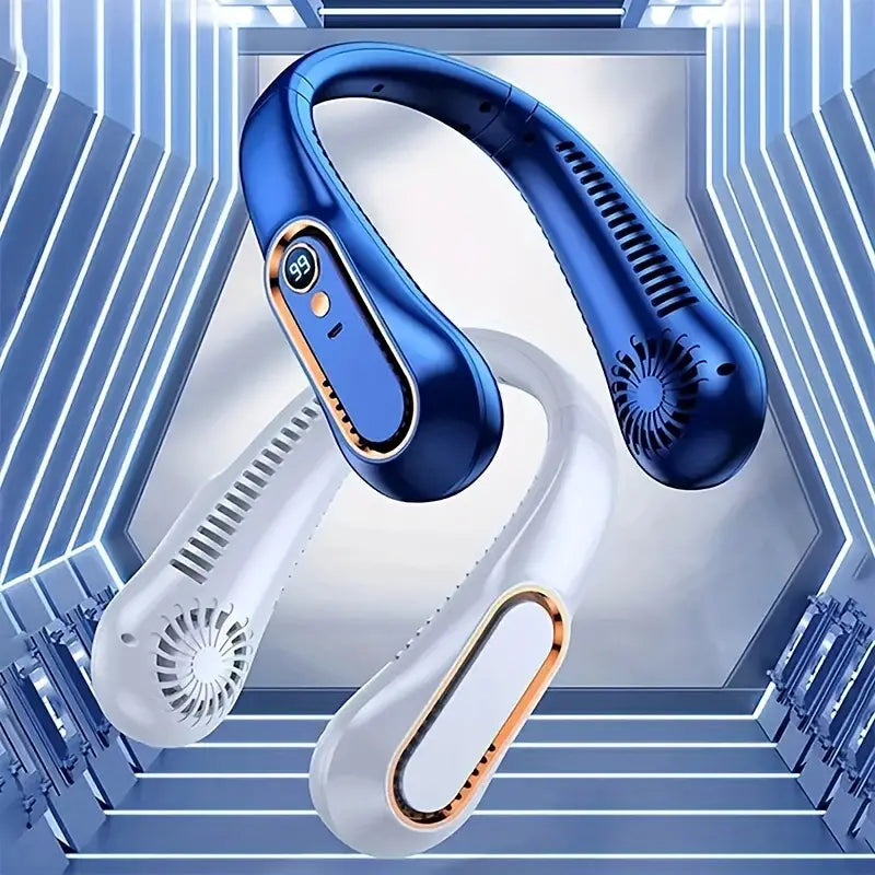 Portable Neck Fan Bladeless Rechargeable with Digital Display and 4 Speeds for Hands Free Cooling