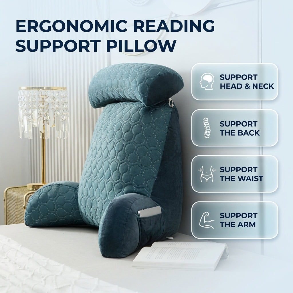 Silk Reading Lounge Cushion with Side Pockets and Washable Cover