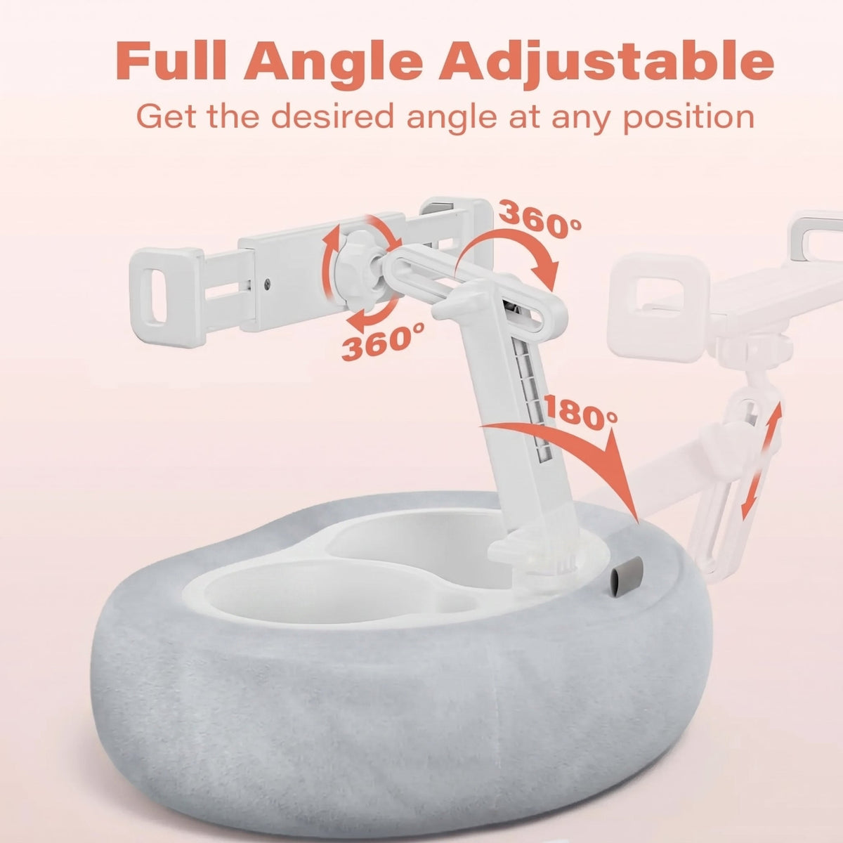 Tablet Pillow Stand with Adjustable Holder and Dual Removable Trays for Reading and Media Use
