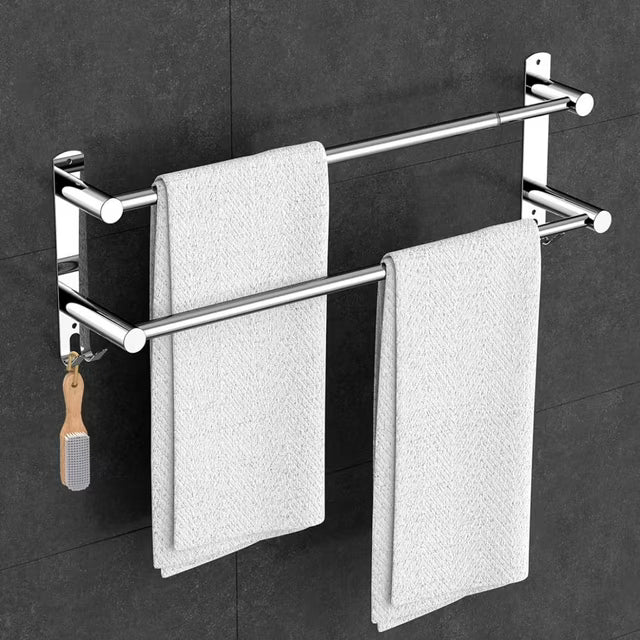 Retractable Stainless Steel Towel Bar Wall Mounted Bathroom Towel Holder with Hooks