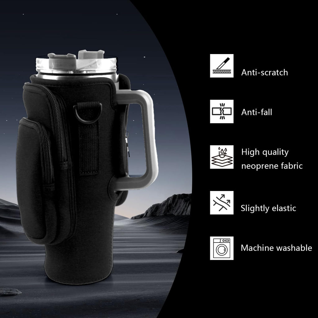 Crossbody Tumbler Carrier with Insulated Neoprene Sleeve and Storage Pockets for 30oz and 40oz Tumblers
