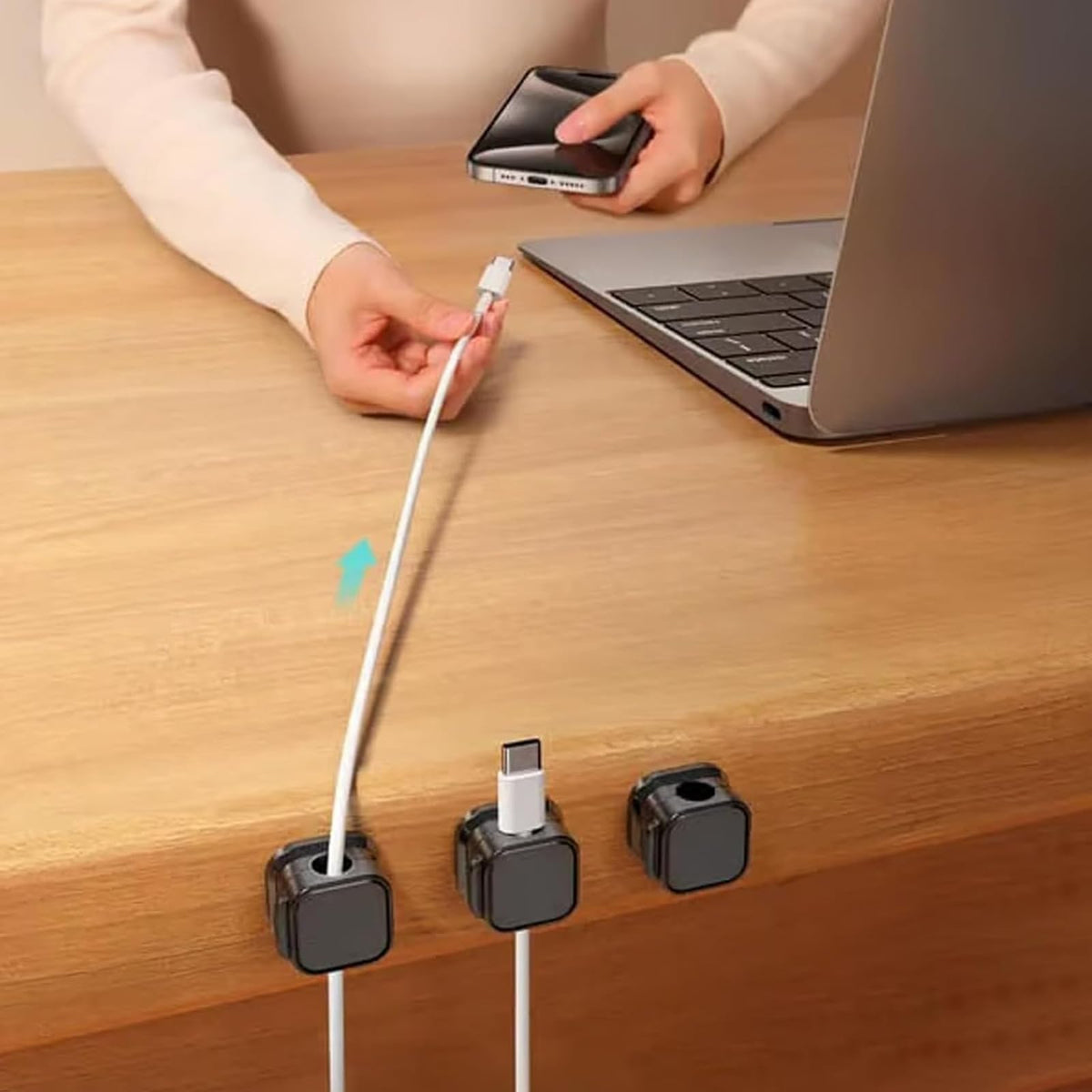 Magnetic Cable Clips with Adhesive Base for Desk and Under Desk Cable Organization