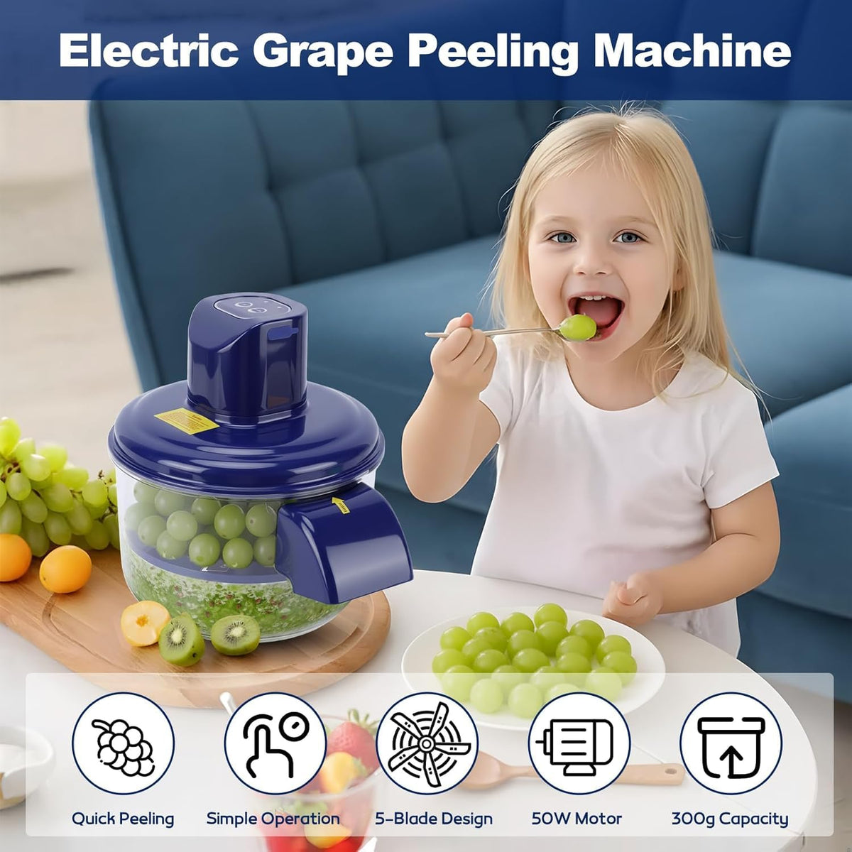 Rechargeable Electric Fruit Peeler with Brushless Motor Design for Grapes Garlic and Small Produce Preparation