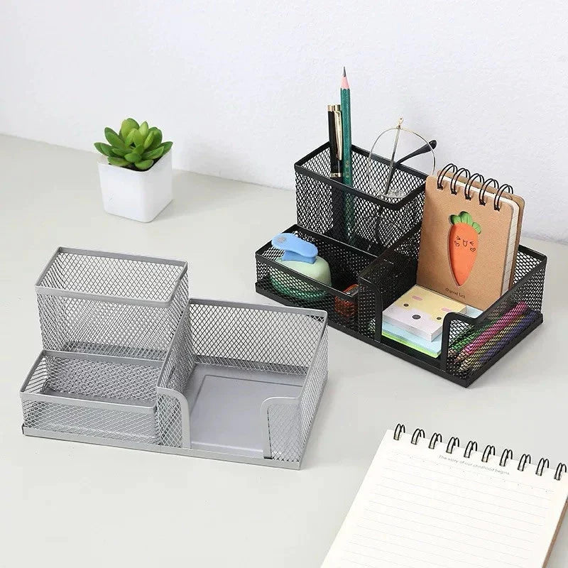 Mesh Desk Organizer with Metal Pencil Holder and 3 Compartments for Office Supplies and Desktop Accessories